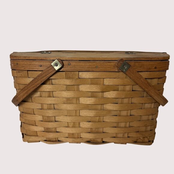 Vintage Woven Pie Carrier Basket West Rindge USA Rustic Country Cottage Baking - Picture 4 of 16